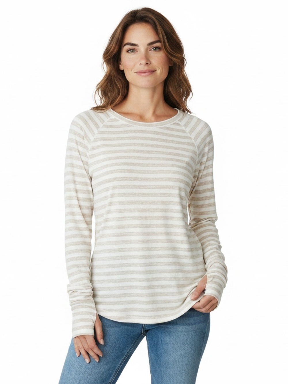 🆕 MPG striped crew neck athletic athleisure top with back side pocket
